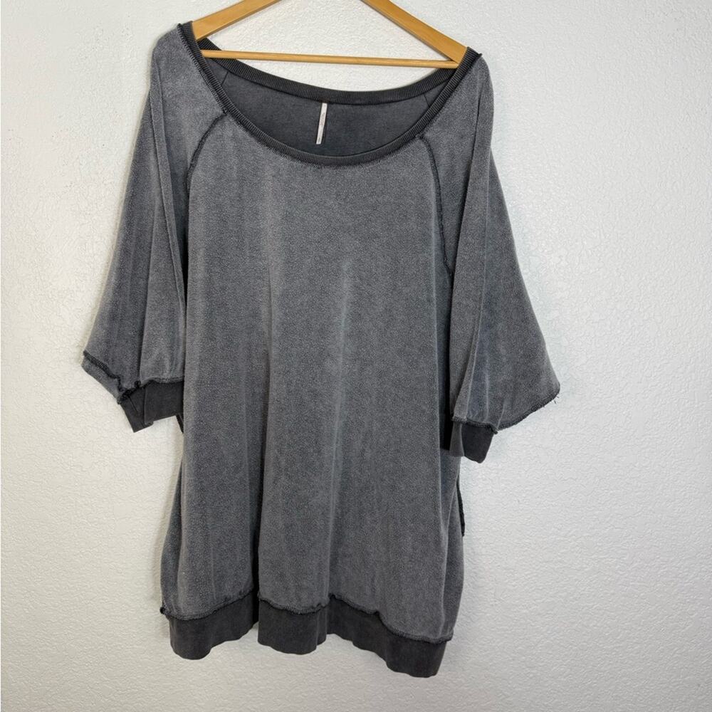 Free People Oversized Textured Charcoal Tunic Top Small Boho Lagenlook Lounge